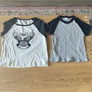 Brandy Melville Black & White Raglan Graphic Tee
